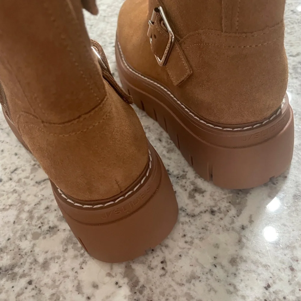 Tan Suede Ankle Boots with Buckles - Picture 6 of 7
